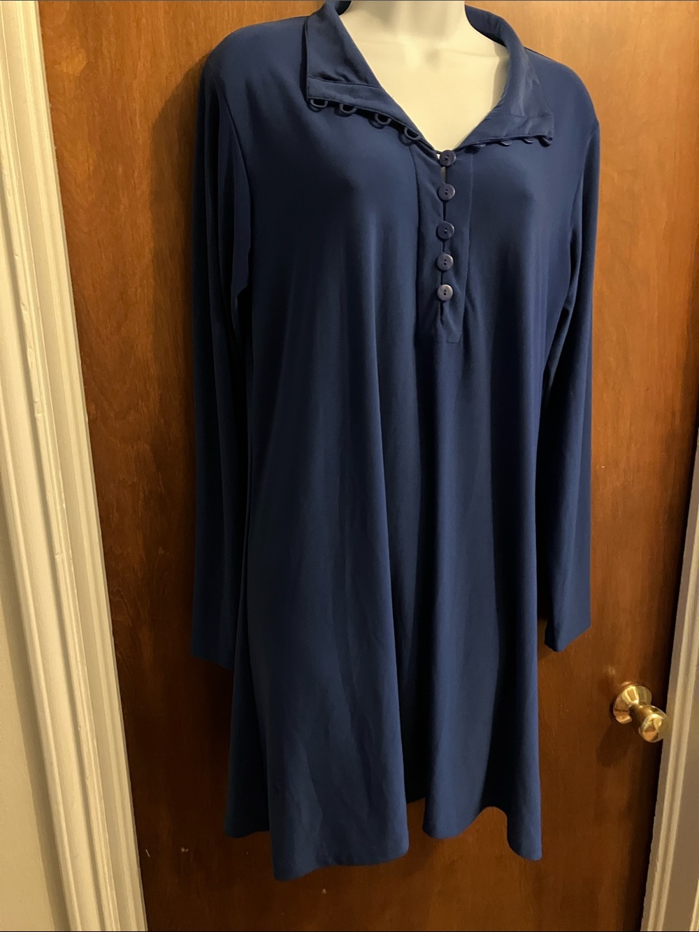 Simpli navy blue Button-Front Long Sleeve tunic dress sz 14 made in Canada
